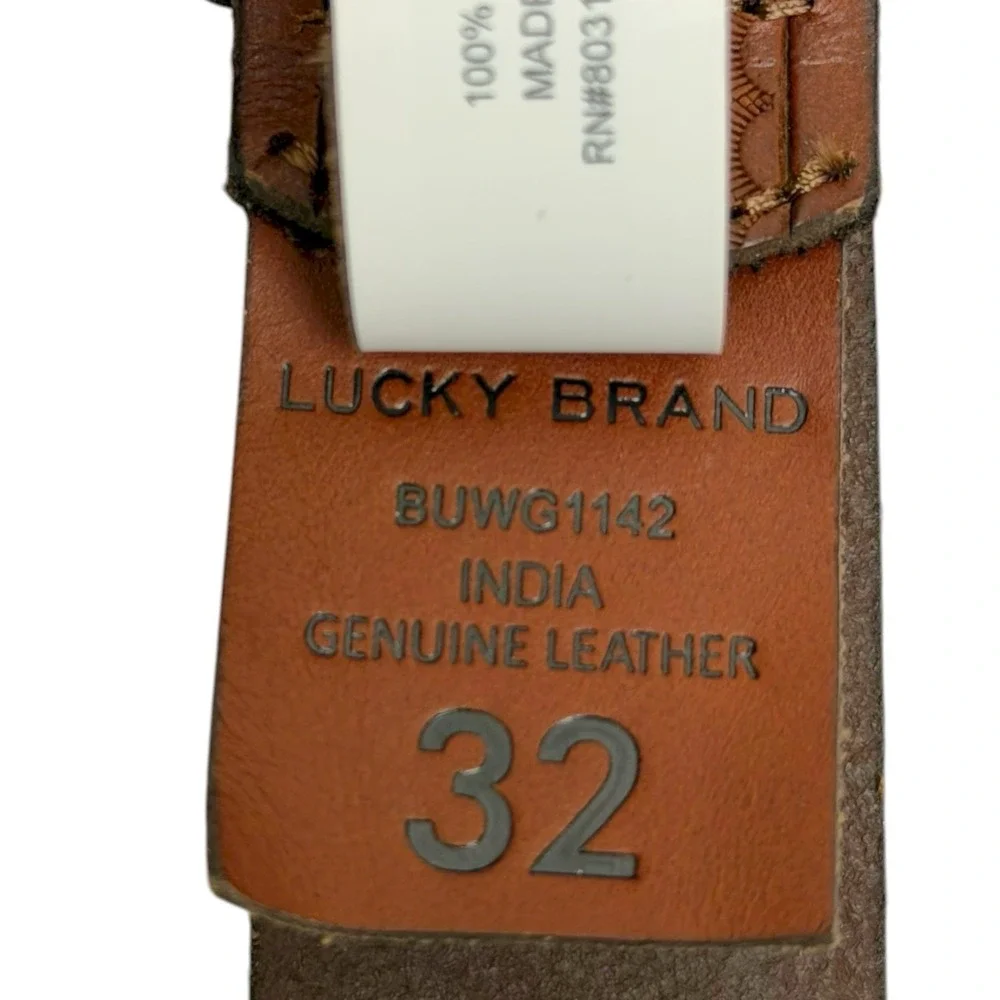 Lucky Brand Men's Size 32 Brown Genuine Leather Lacing Detail Laser Cut Belt NWT